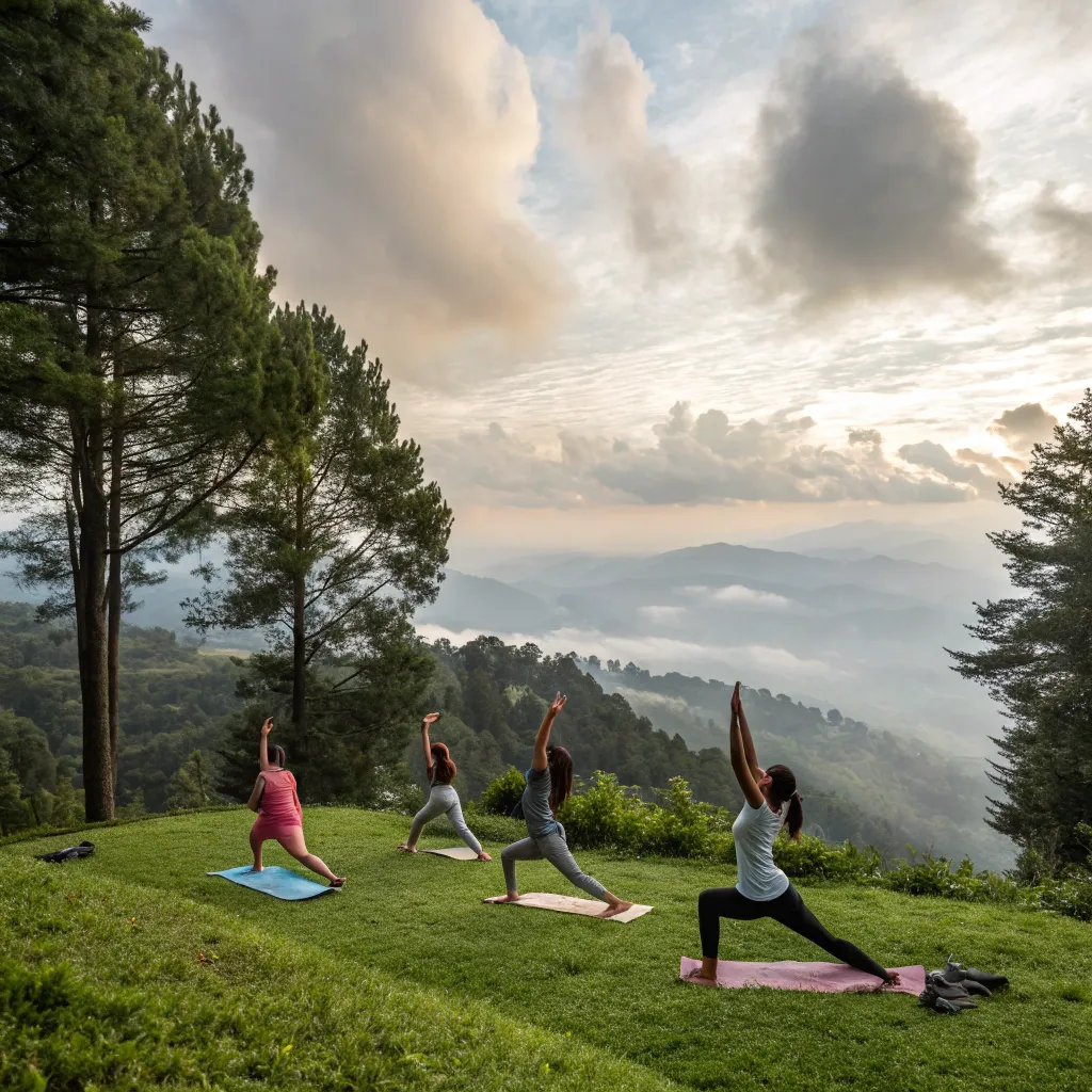 Group of individuals practicing yoga in a serene environment